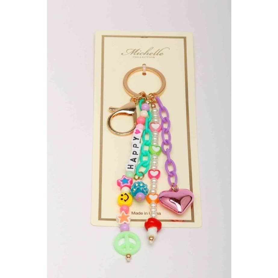 Multi Beaded and Charm Keychain: MULTI / ONE