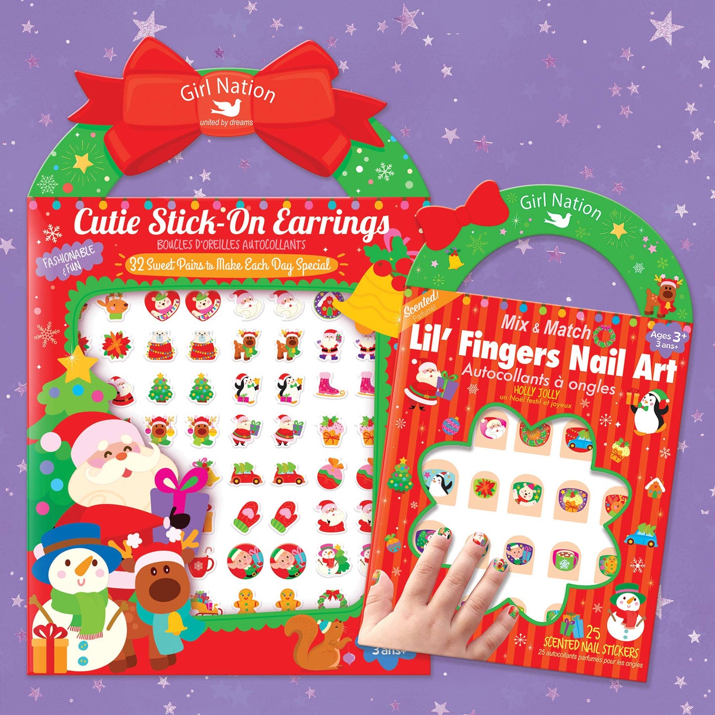 Holly Jolly Cutie Stick-On Earring and Nail Sticker Gift Set