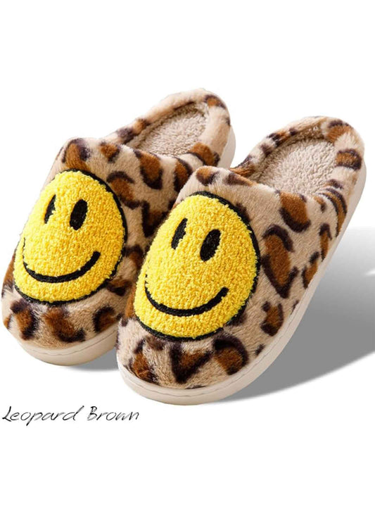 Leopard Print Smiley Slippers