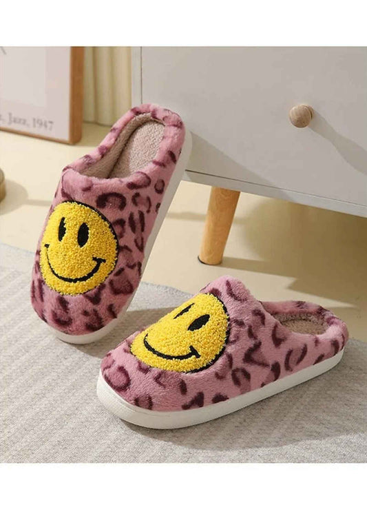 Pink Leopard Smiley Face Slippers