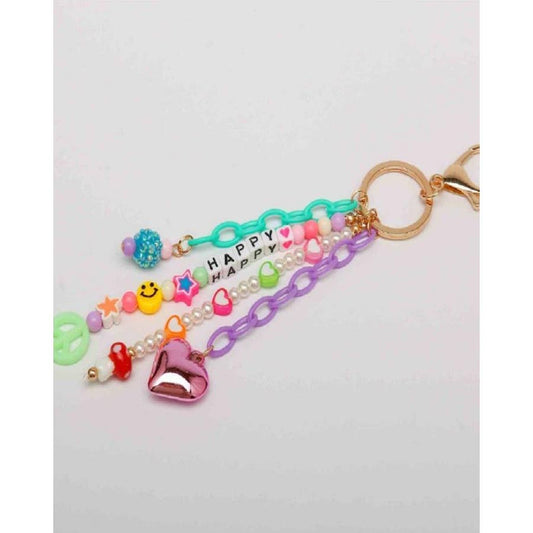 Multi Beaded and Charm Keychain: MULTI / ONE