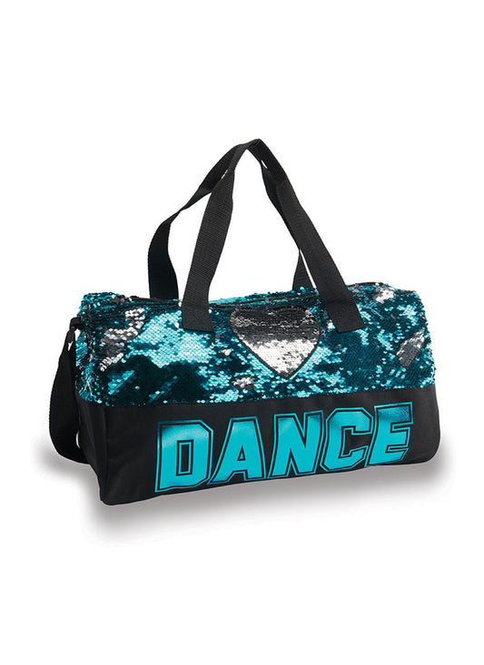 Turquoise Sequin Dance Heart Duffel Bag