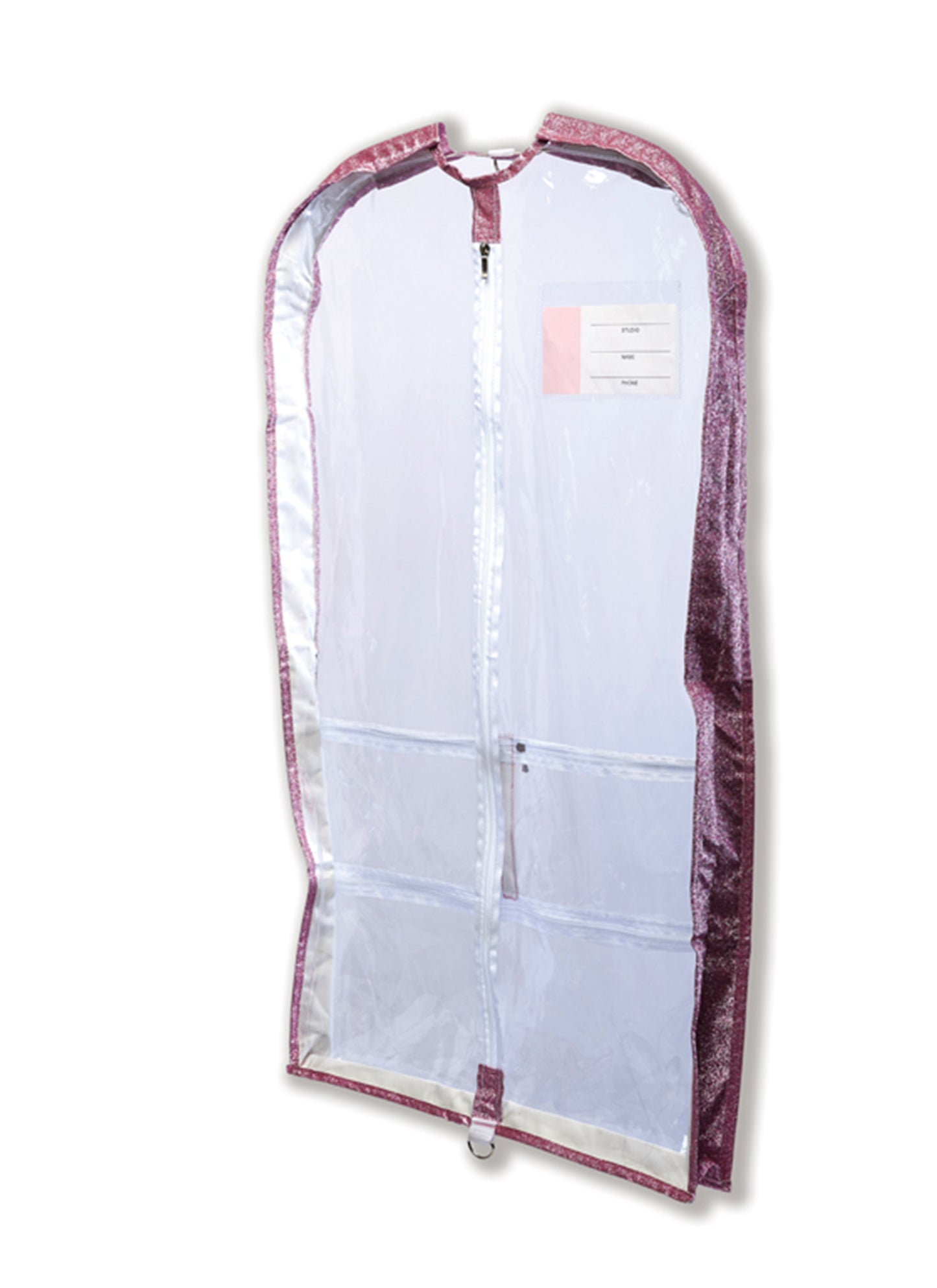 Clear Sparkly Pink Garment Bag